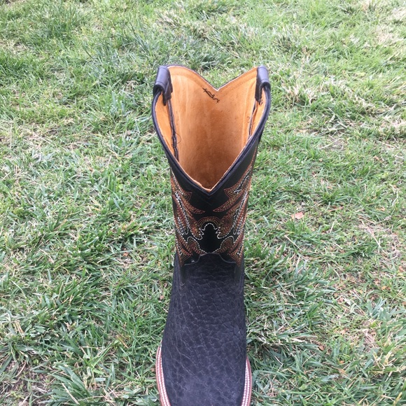 MEN'S WESTERN RODEO COWBOY BOOTS BULL NECK LEATHER BLACK BOTA CUELLO DE TORO 721 - Picture 3 of 5